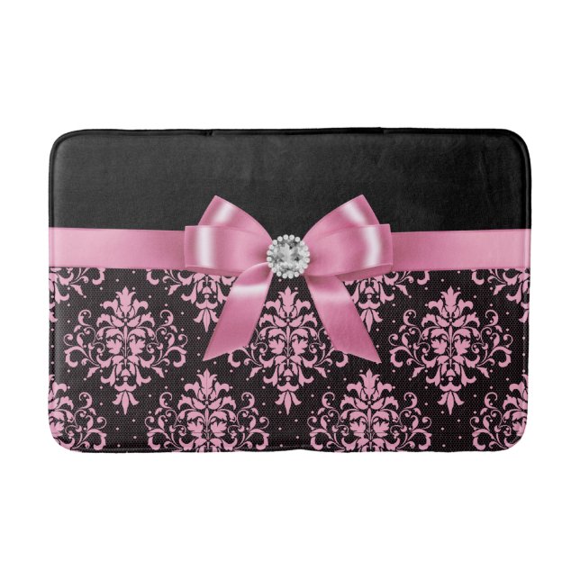 Glam Pink Bow-Pink Lace-Black Bath Mat (Front)