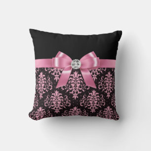 Glam Pink Bow-Pink Lace-Black Cushion