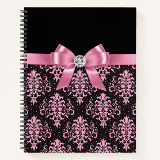 Glam Pink Bow-Pink Lace-Black Notebook