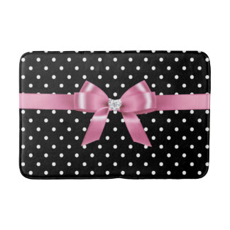 Glam Pink Bow-White Polka Dots-Black Bath Mat