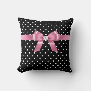 Glam Pink Bow-White Polka Dots-Black Cushion