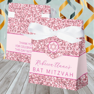 Glam Pink Chic Faux Glitter Bat Mitzvah Party Favour Box