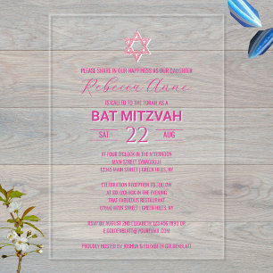 Glam Pink Chic Traditional Elegant Bat Mitzvah Acrylic Invitations