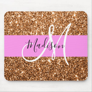 Glam Pink & Copper Glitter Sparkles Monogram Name Mouse Pad