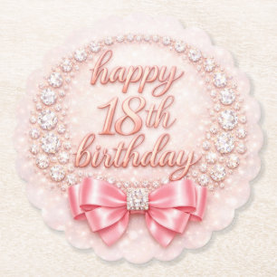 Glam Pink Diamond Happy 18th Birthday Design Paper Coaster