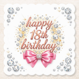 Glam Pink Diamond Happy 18th Birthday Design with Paper Coaster