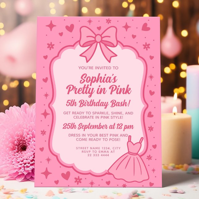 Glam Pink Fashion Doll Party for Girls Invitation (Creator Uploaded)