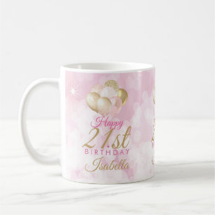 Glam Pink Glitter Balloons 21st Birthday Coffee Mug