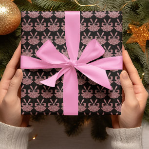 Glam Pink Glitter Bells on Black Holiday  Wrapping Paper
