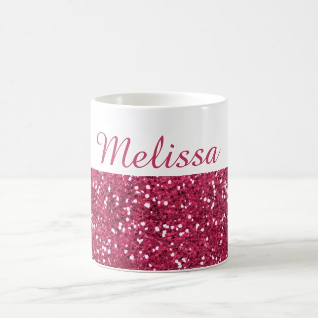 Glam Pink Glitter Custom Name Coffee Mug (Center)