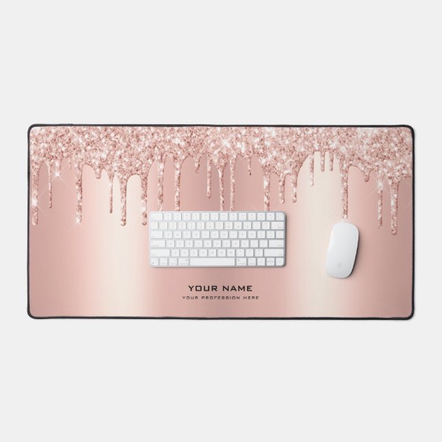 Glam Pink Glitter Drips | Custom Name Desk Mat (Keyboard & Mouse)