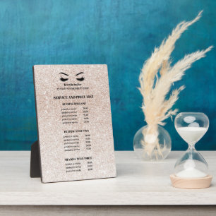 Glam Pink Glitter EYELASH SALON SERVICE LIST Plaque
