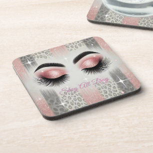 Glam Pink Glitter Eyelashes  Coaster