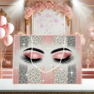 Glam Pink Glitter Eyelashes Monogram  Large Gift Bag
