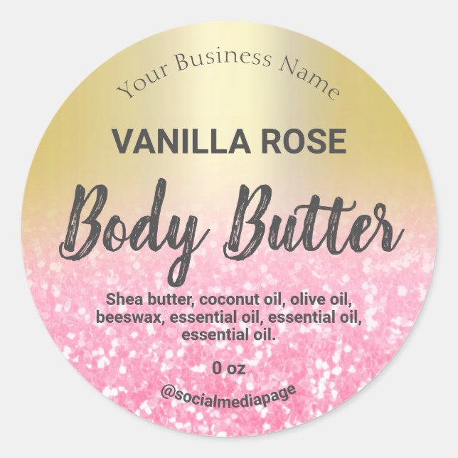 Glam Pink Glitter Gold Product Labels (Front)