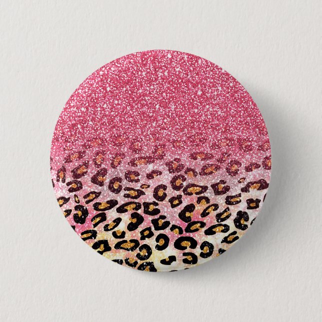 Glam Pink Glitter Leopard Pattern 6 Cm Round Badge (Front)