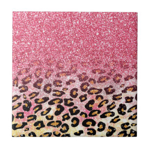 Glam Pink Glitter Leopard Pattern Ceramic Tile