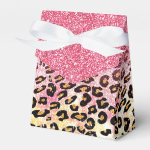 Glam Pink Glitter Leopard Pattern Favour Box