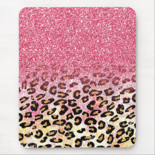 Glam Pink Glitter Leopard Pattern Mouse Pad