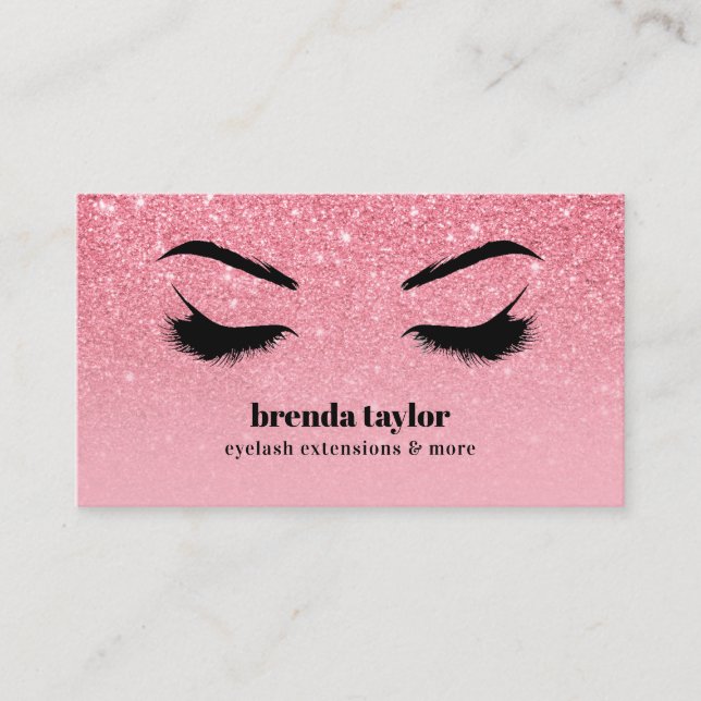 Glam pink glitter ombre Eyelash  Browbar Makeup Business Card (Front)
