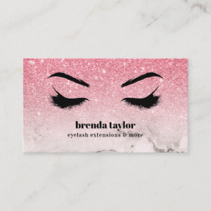 Glam pink glitter ombre Marble Eyelash Browbar Business Card