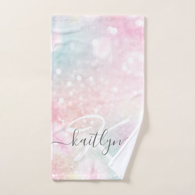 Glam Pink Glitter Pastel Girly Pattern Hand Towel (Hand Towel)