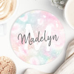 Glam Pink Glitter Pastel Girly Pattern Round Paper Coaster<br><div class="desc">Easily personalise this pretty pink bokeh glitter pattern with your custom name and/or monogram.</div>