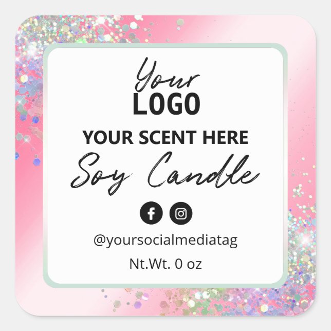 Glam Pink Glitter Soy Candle Labels (Front)