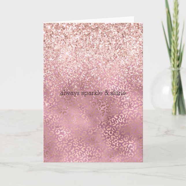 Glam Pink Glitzy Glitter Leopard Print Card (Front)