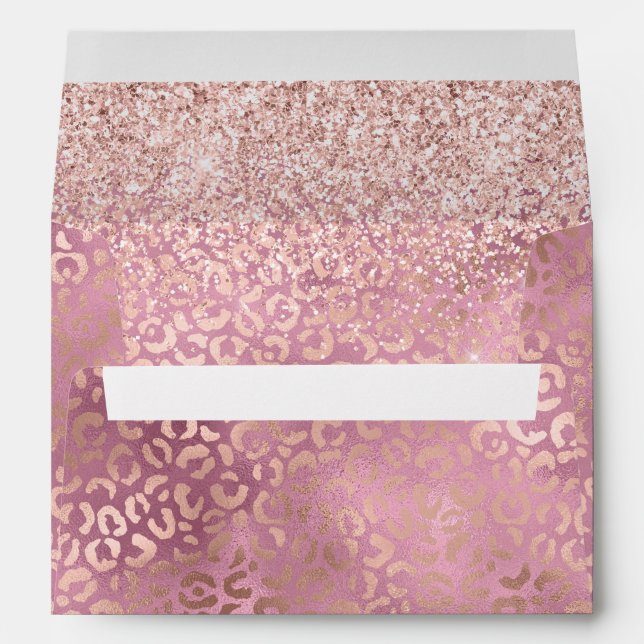 Glam Pink Glitzy Glitter Leopard Print Envelope (Back (Bottom))