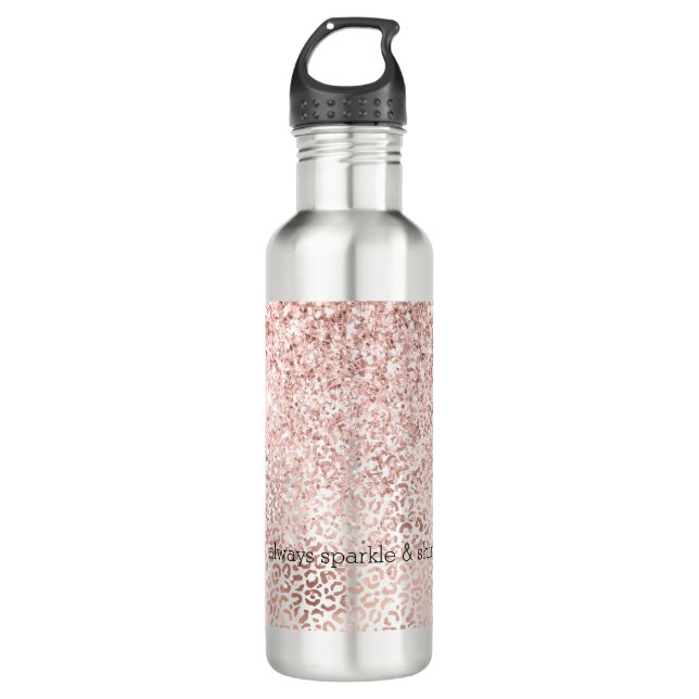 Glam Pink Glitzy Glitter Leopard Print inspiration 710 Ml Water Bottle (Front)