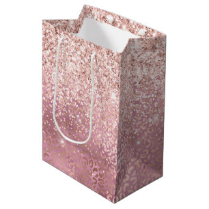 Glam Pink Glitzy Glitter Leopard Print Medium Gift Bag