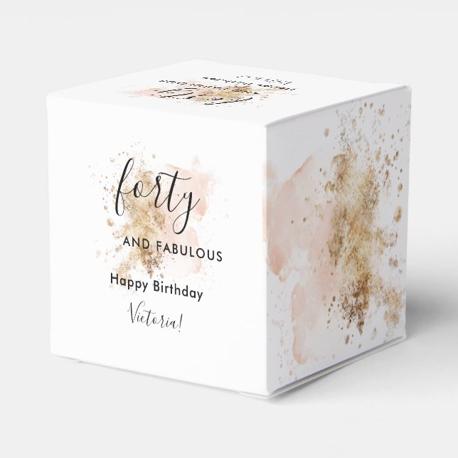 Glam Pink Gold 40 And Fabulous 40th Birthday  Favour Box (Back Side)