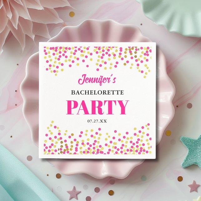Glam Pink Gold Dots Bachelorette Party Paper Napkin (Creator Uploaded)
