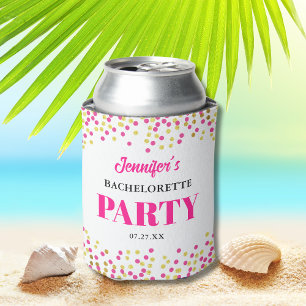 Glam Pink Gold Dots Wedding Bachelorette Party Can Cooler
