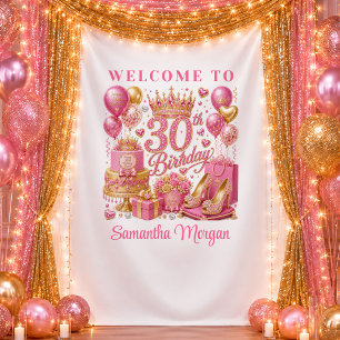Glam Pink Gold Glitter 30th Birthday Tapestry