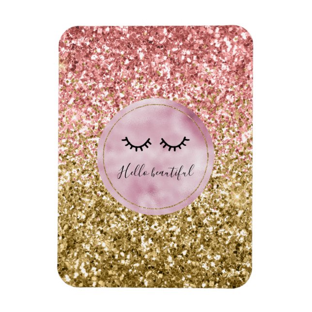 Glam Pink Gold Glitter Black Eyelashes Magnet (Vertical)