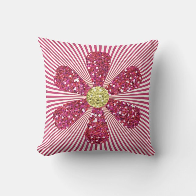 Glam Pink Gold Glitter Girly Stripe Pattern Cushion (Front)