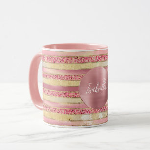 Glam Pink Gold Glitter Stripes Mug