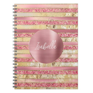 Glam Pink Gold Glitter Stripes Notebook