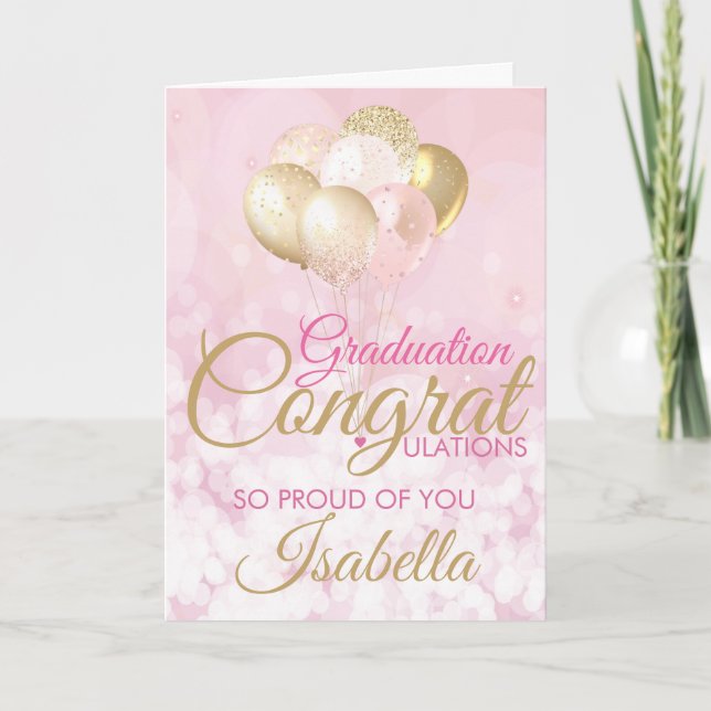Glam Pink Gold Graduation Congratulations Card (Front)