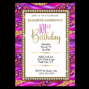 Glam Pink Gold Jewelled Strata 101st Birthday Invitation