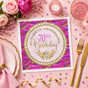 Glam Pink Gold Jewelled Strata 70th Birthday Napkin
