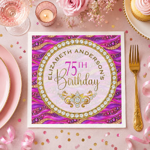 Glam Pink Gold Jewelled Strata 75th Birthday Napkin
