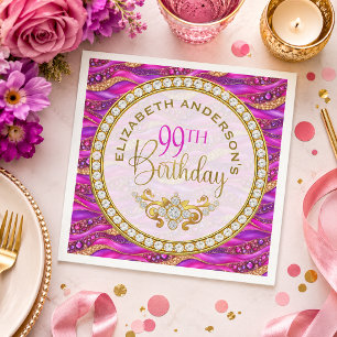 Glam Pink Gold Jewelled Strata 99th Birthday Napkin