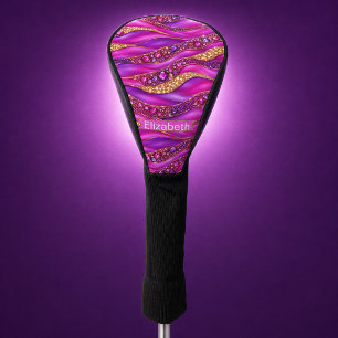 Glam Pink Gold Jewelled Strata Personalised Golf Head Cover