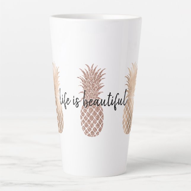 Glam Pink Gold Pineapples Latte Mug (Front)