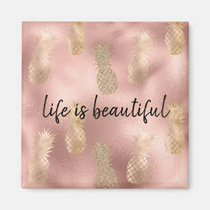 Glam Pink Gold Pineapples Magnet