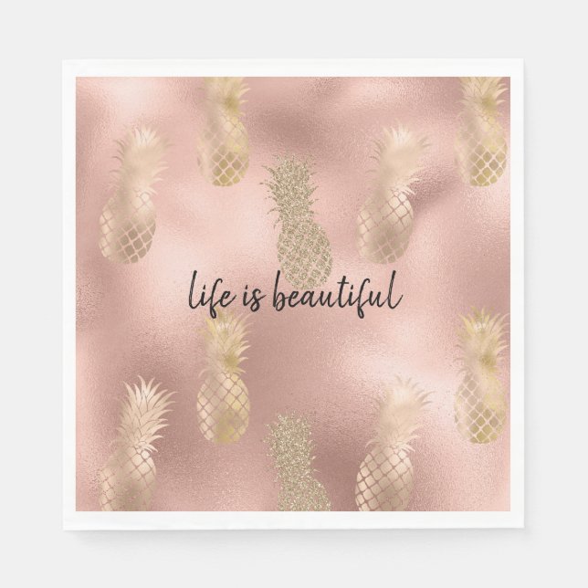 Glam Pink Gold Pineapples Napkin (Front)
