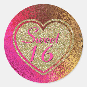 Glam Pink & Gold Sweet 16 Birthday Classic Round Sticker